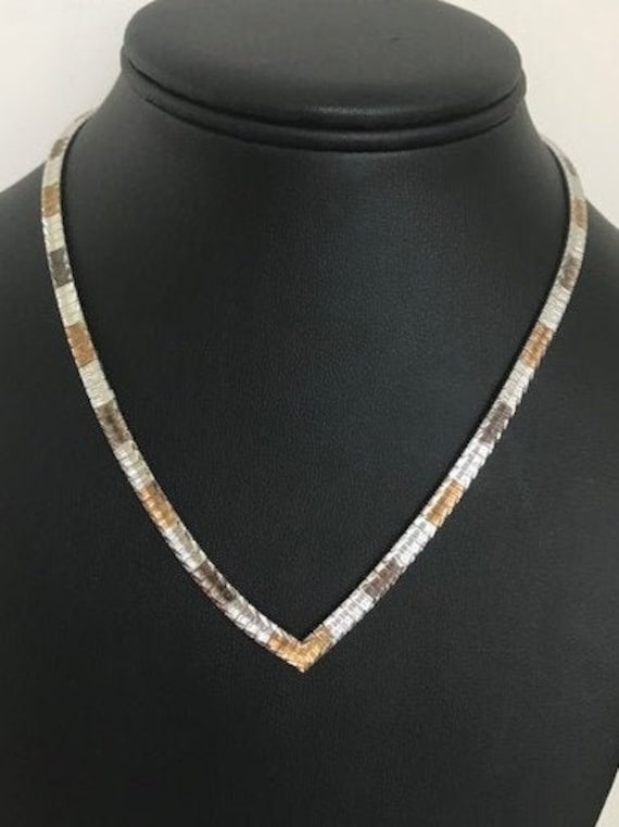 ITALY 925 Sterling Tri colored "V " SHAPED Necklac