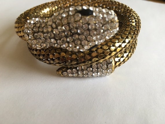 SNAKE Bracelet - Goldtone Mesh and Rhinestones Sn… - image 2