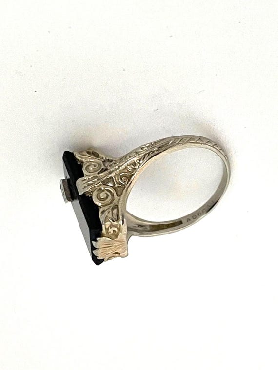 Gold 18K Onyx Rectangular Stone with Diamond Ring… - image 7