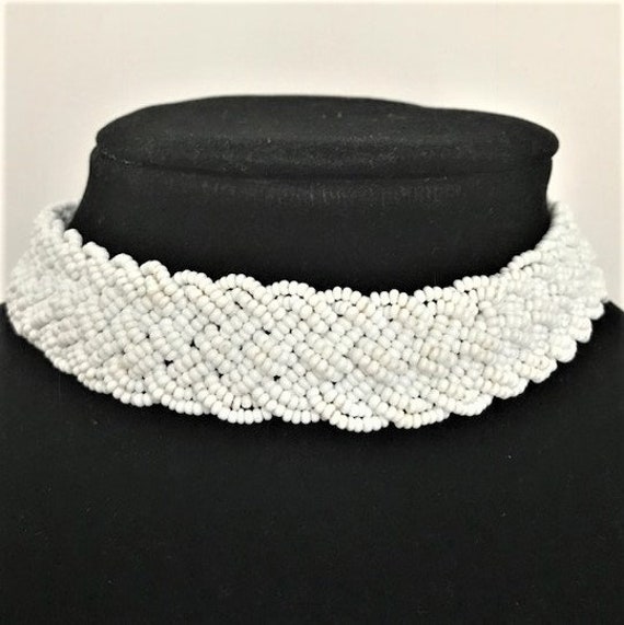 WHITE GLASS MICROBEAD Choker Necklace - Vintage - image 6