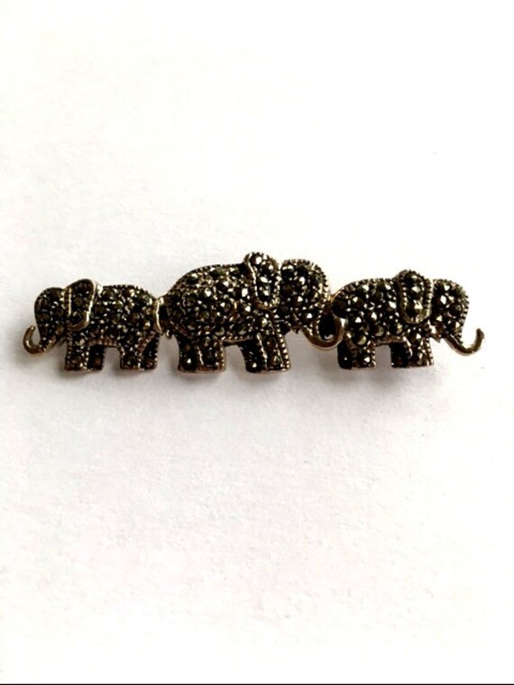 ELEPHANT PIN BROOCH - 3 Elephant Marcasite Pin - … - image 2