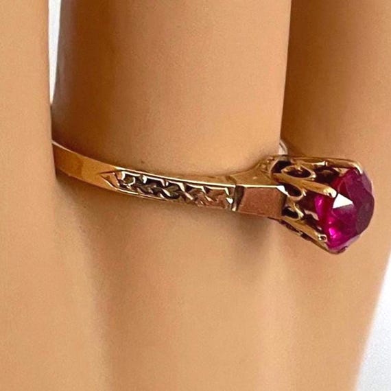 RUBY 14K Gold Solitaire Ring - Round Ruby - Ladie… - image 7