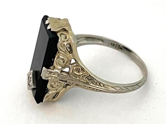 Gold 18K Onyx Rectangular Stone with Diamond Ring… - image 6