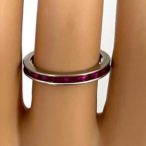 RUBY 14k White Gold ETERNITY ANNIVERSARY Stackable Wedding Band or Ring - Channel Set Multistone - Estate Vintage