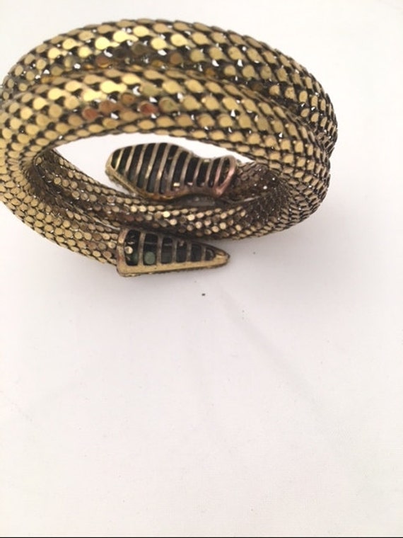 SNAKE Bracelet - Goldtone Mesh and Rhinestones Sn… - image 5