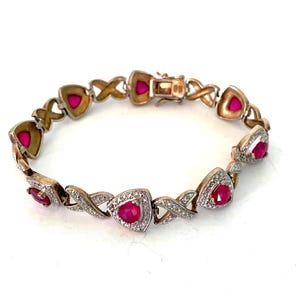 RUBY 925 DL Sterling Silver MARCASITE Multi Stone Bracelet - Hearts and Hugs Motif - Vermeil - Estate Vintage
