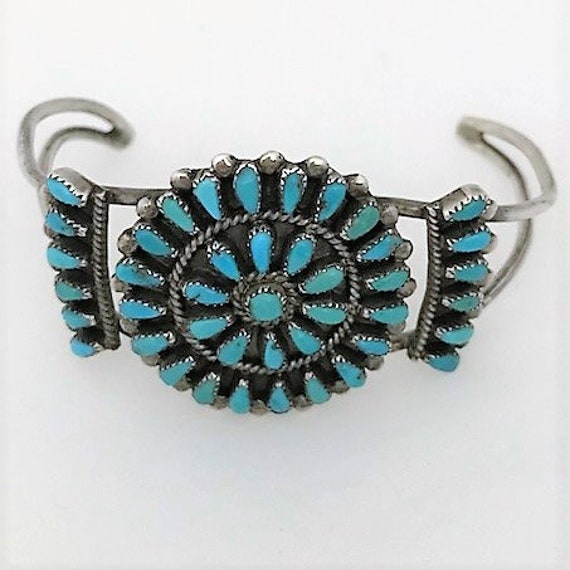 Native American Curving Needles Of Turquoise Cvintage Zuni Sterling Silver Bracelet Native American Curving Needles Of Turquoise Cvintage Zuni Sterling Silver Bracelet