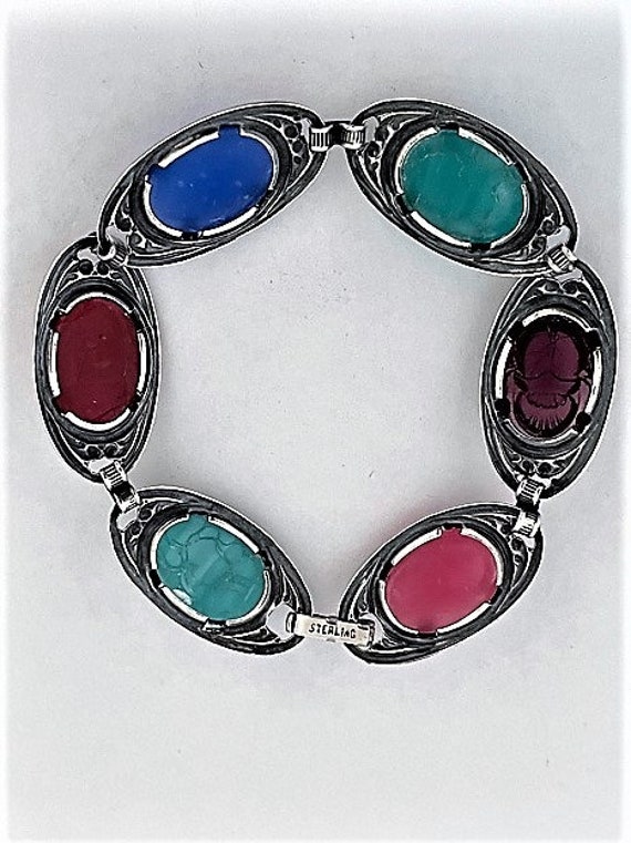 SCARAB STERLING 925 MULTISTONE Bracelet - Carved … - image 4