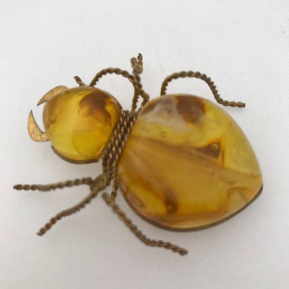 AMBER INSECT Pin Brooch Bee Bug Spider- Antique V… - image 8