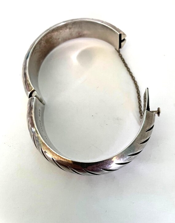 Sterling Silver 925 Carved Solid Hinged Cuff Brac… - image 11