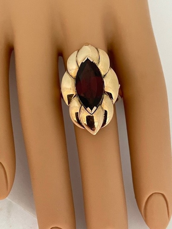 GARNET 14K GOLD Ring Marquise or Oval Shaped Garne