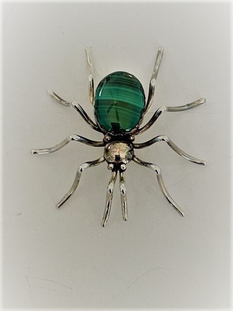 Vintage spider brooch silvertone and moonstone?