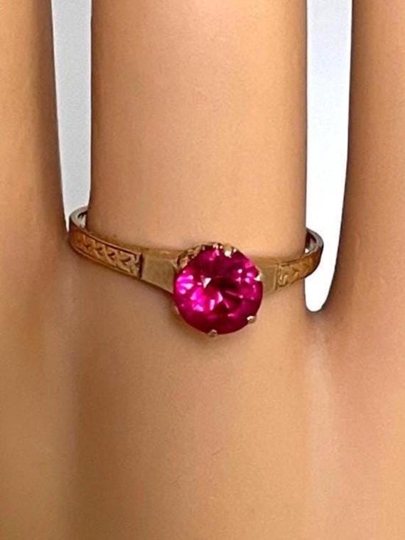 RUBY 14K Gold Solitaire Ring - Round Ruby - Ladie… - image 10