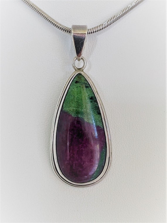 RUBY ZOISITE 925 TEARDROP Shaped Pendant - Vintage