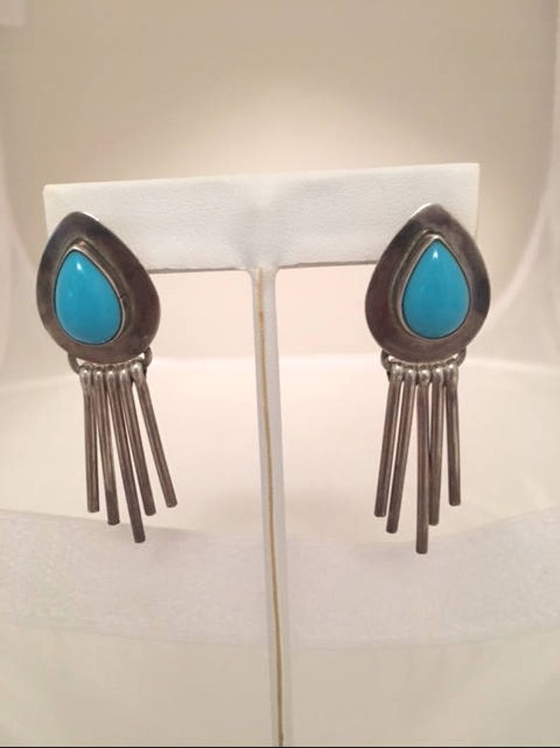 PAULA ARMSTRONG Pierced Earrings Sterling Turquoise Navajo - Etsy