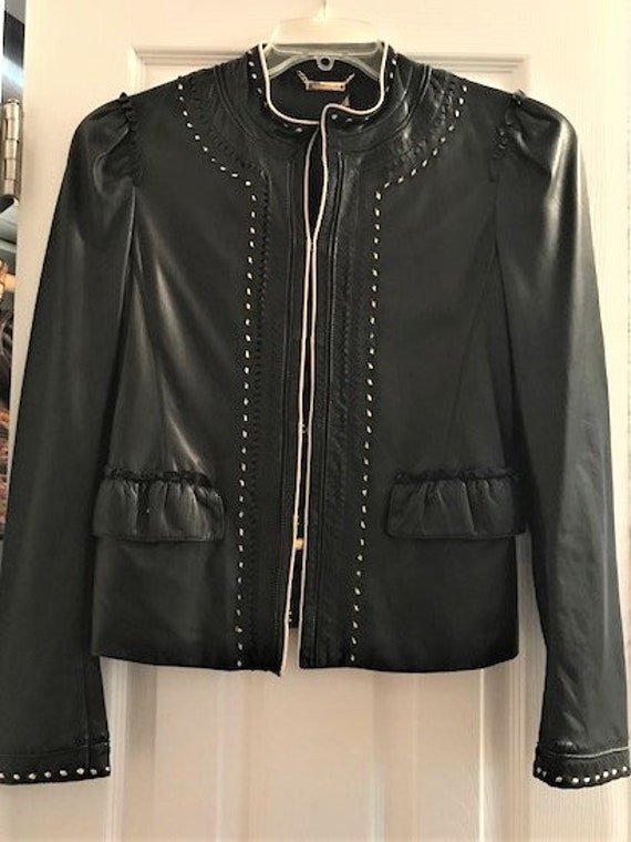 ROBERTO CAVALLI Black Leather Short Jacket - Vinta