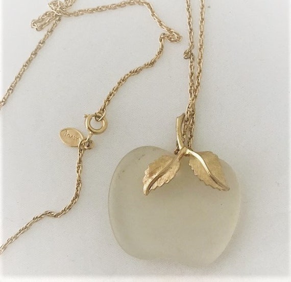 AVON APPLE Frosted Glass Goldtone Necklace - AVON… - image 2