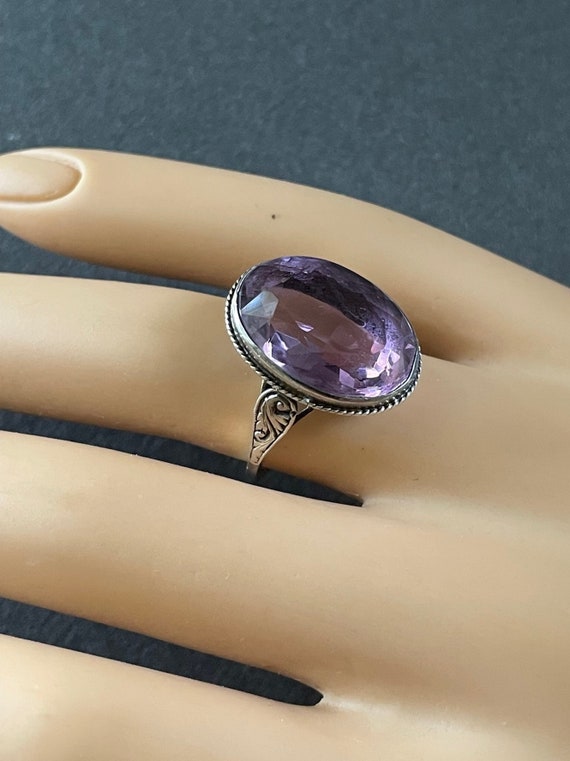 AMETHYST Oval Faceted Cabochon Sterling 925 Ring -