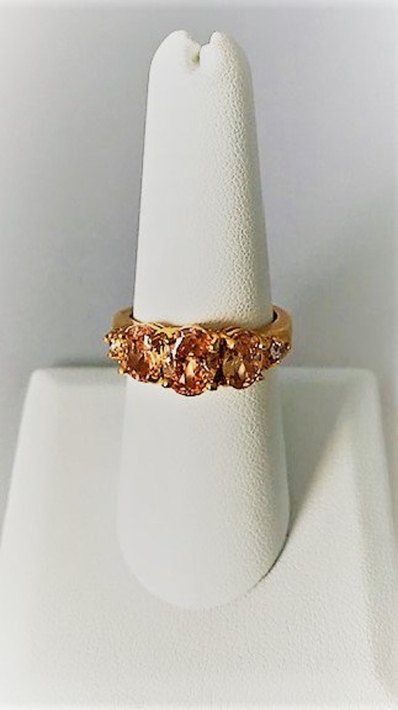 CITRINE 10K Gold  3 Oval Stones Diamond Ring - Apr