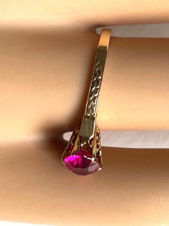 RUBY 14K Gold Solitaire Ring - Round Ruby - Ladie… - image 3