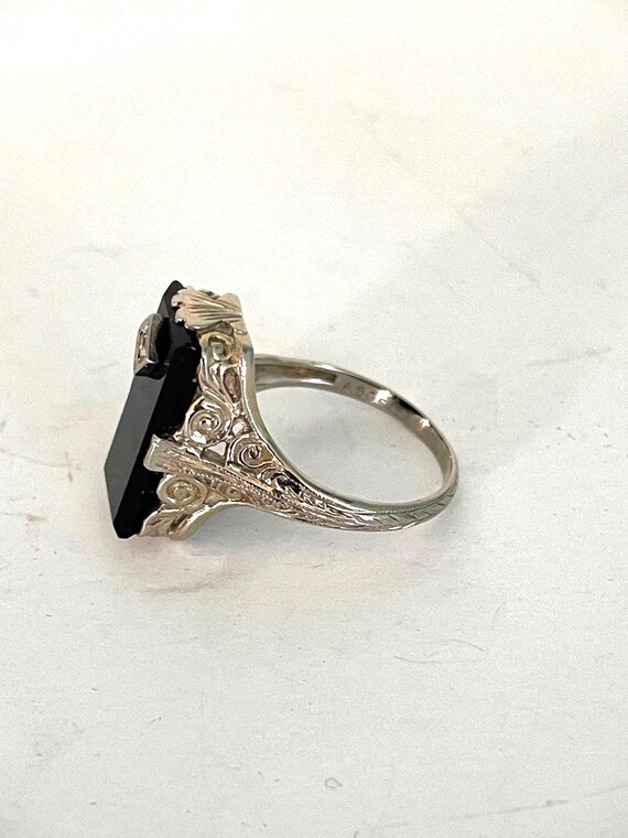 Gold 18K Onyx Rectangular Stone with Diamond Ring… - image 4