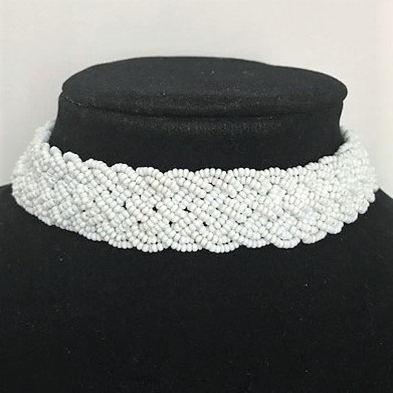 WHITE GLASS MICROBEAD Choker Necklace - Vintage - image 7