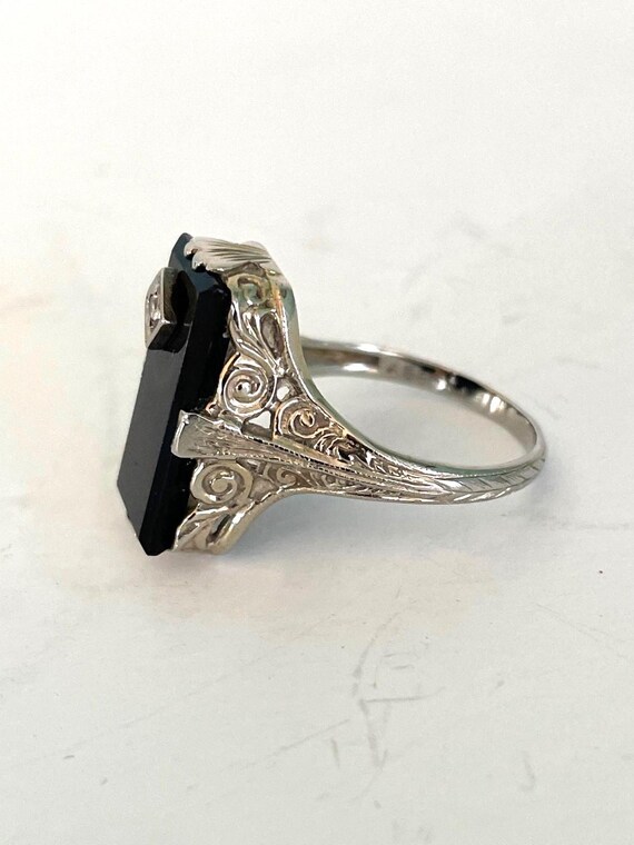 Gold 18K Onyx Rectangular Stone with Diamond Ring… - image 9