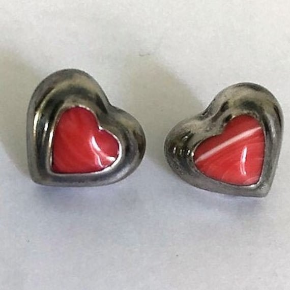 RHODOCHROSITE HEART 925 ATI Mexico Pierced Earrin… - image 1