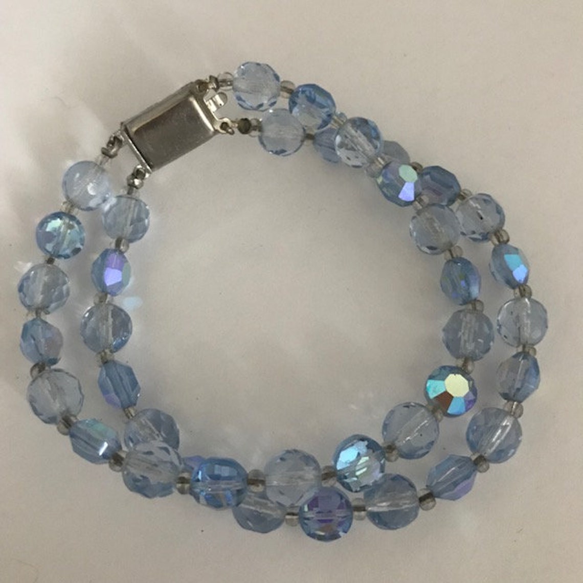 BLUE CRYSTAL Bead Bracelet With Rhinestone Clasp Aurora Etsy
