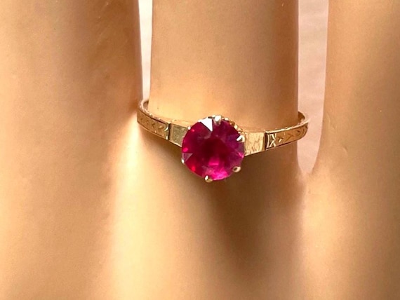 RUBY 14K Gold Solitaire Ring - Round Ruby - Ladie… - image 5