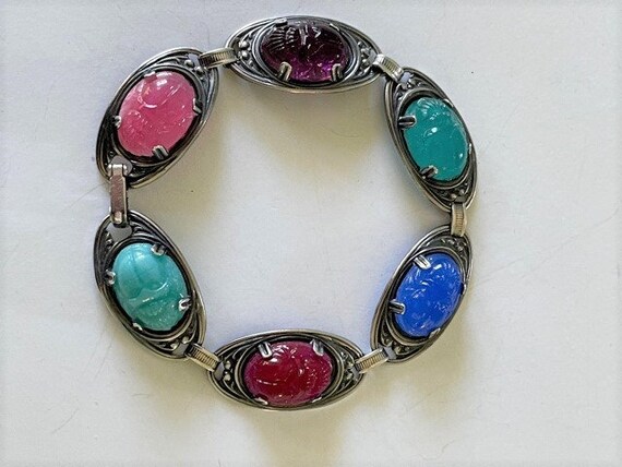 SCARAB STERLING 925 MULTISTONE Bracelet - Carved … - image 8