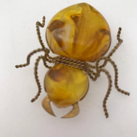 AMBER INSECT Pin Brooch Bee Bug Spider- Antique V… - image 6