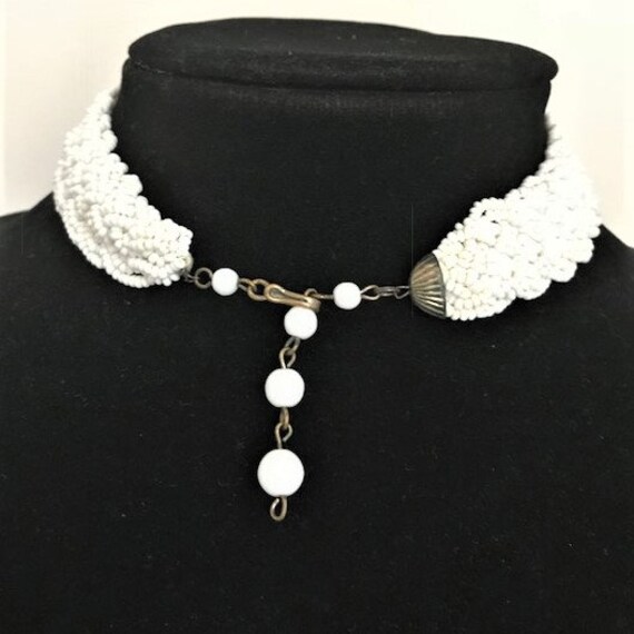 WHITE GLASS MICROBEAD Choker Necklace - Vintage - image 2