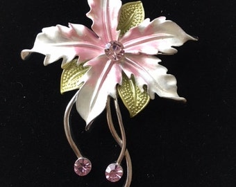 ORCHID PIN - Colored Rhinestones - Vintage