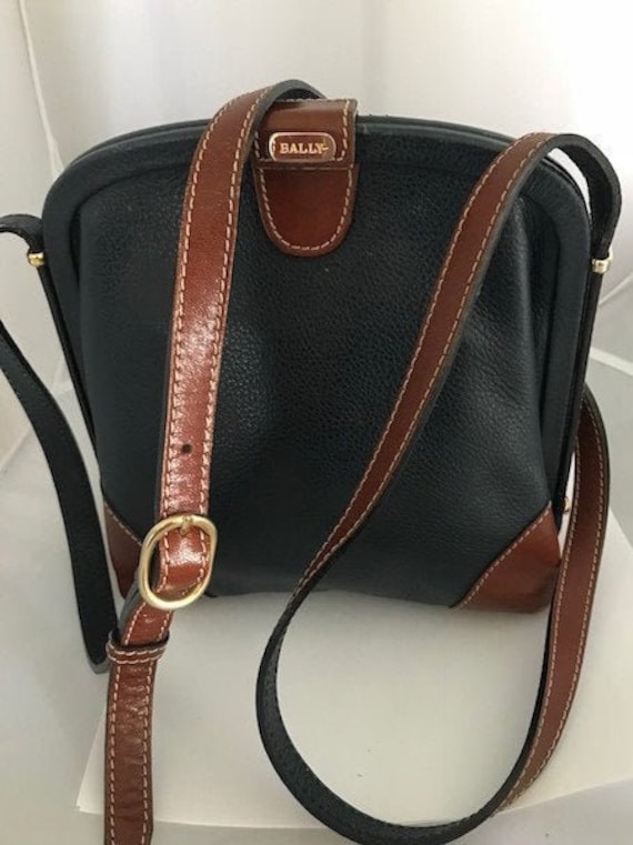 BALLY Handbag Purse Navy Blue and Brown Leather Shoulder Bag Made in Italy Etsy