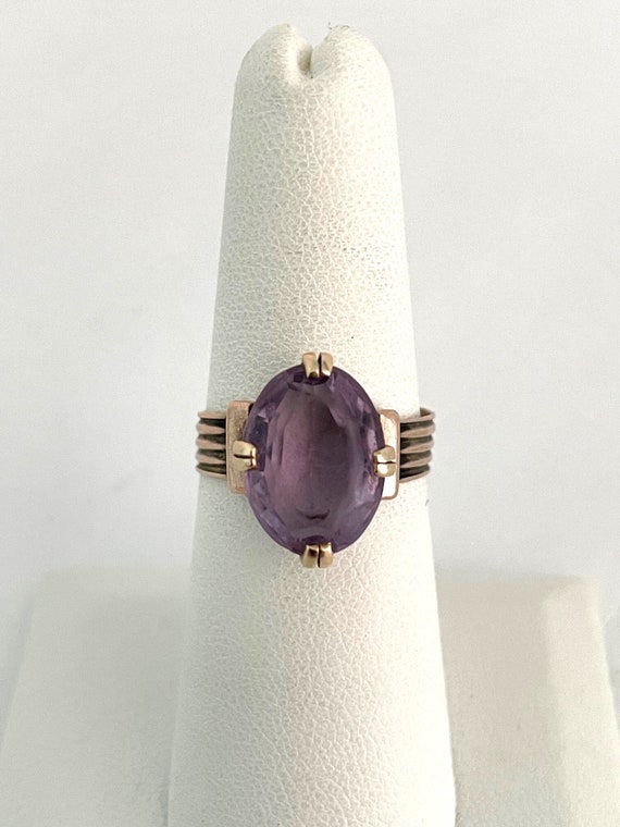 AMETHYST 14K Rose Gold Ring - Amethyst Oval Caboch