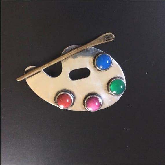 Artist Palette Pin - Mexico 925 - Colored Stones - Marked TC-144 
