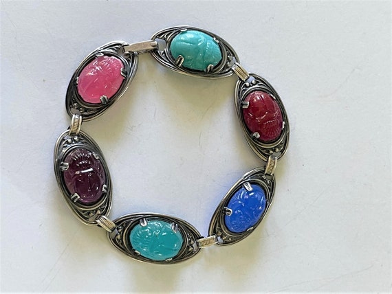 SCARAB STERLING 925 MULTISTONE Bracelet - Carved … - image 10