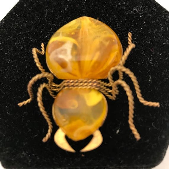 AMBER INSECT Pin Brooch Bee Bug Spider- Antique V… - image 2