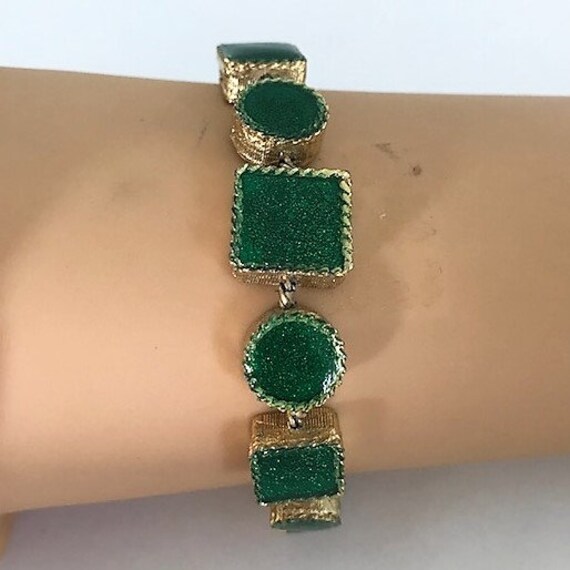 GREEN SPECKLED GLASS  Bracelet - Emerald Green Co… - image 6