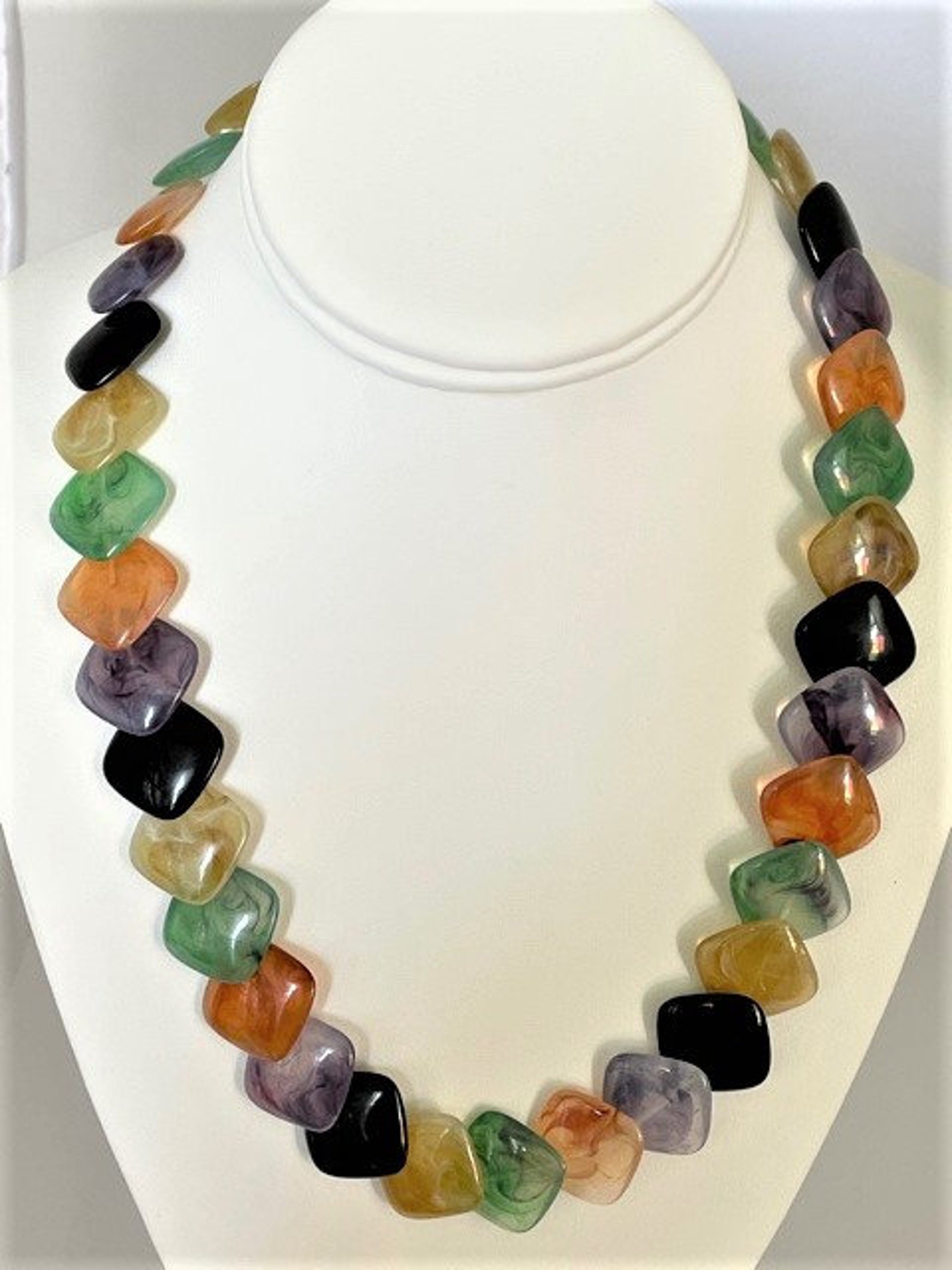 Multicolor Lucite Plastic Choker Necklace Diamond Shaped Etsy