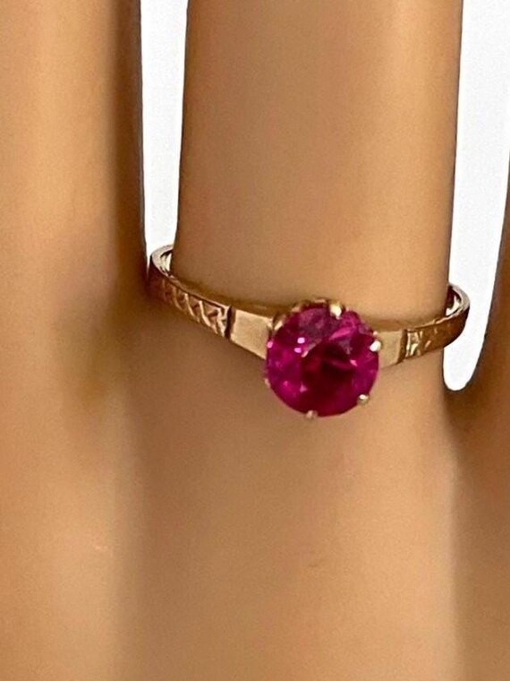 RUBY 14K Gold Solitaire Ring - Round Ruby - Ladie… - image 1
