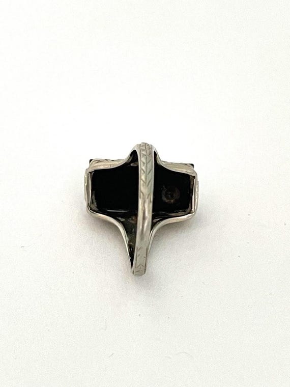 Gold 18K Onyx Rectangular Stone with Diamond Ring… - image 5