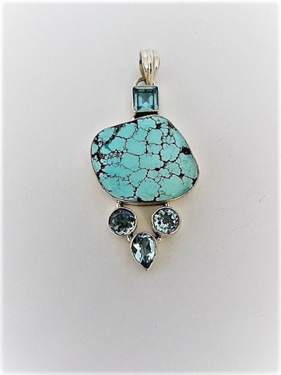 TURQUOISE and BLUE TOPAZ 925 Pendant - Beautiful -