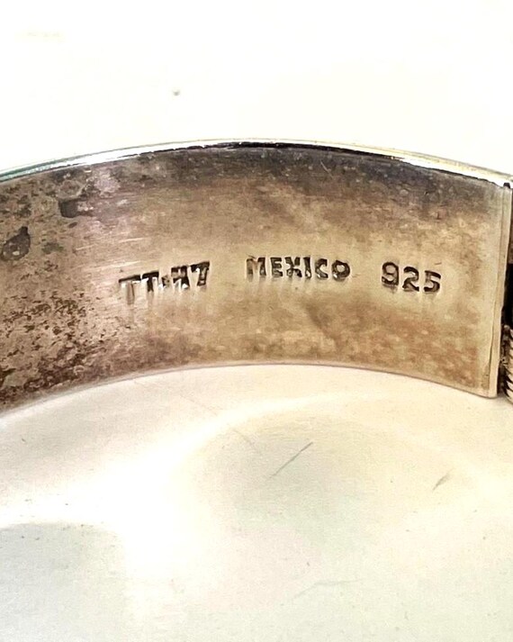 Sterling Silver 925 Carved Solid Hinged Cuff Brac… - image 12