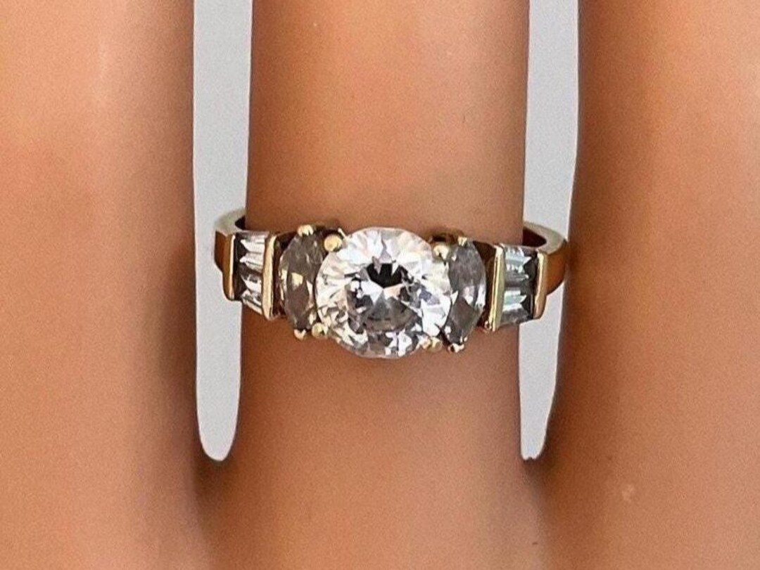 Gold LI 14K Round Cubic Zirconia CZ Baguettes Engagement Ring - I ...