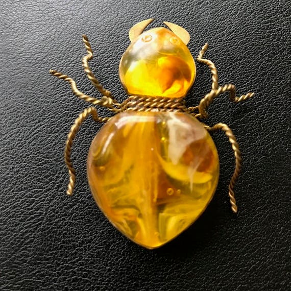 AMBER INSECT Pin Brooch Bee Bug Spider- Antique V… - image 4