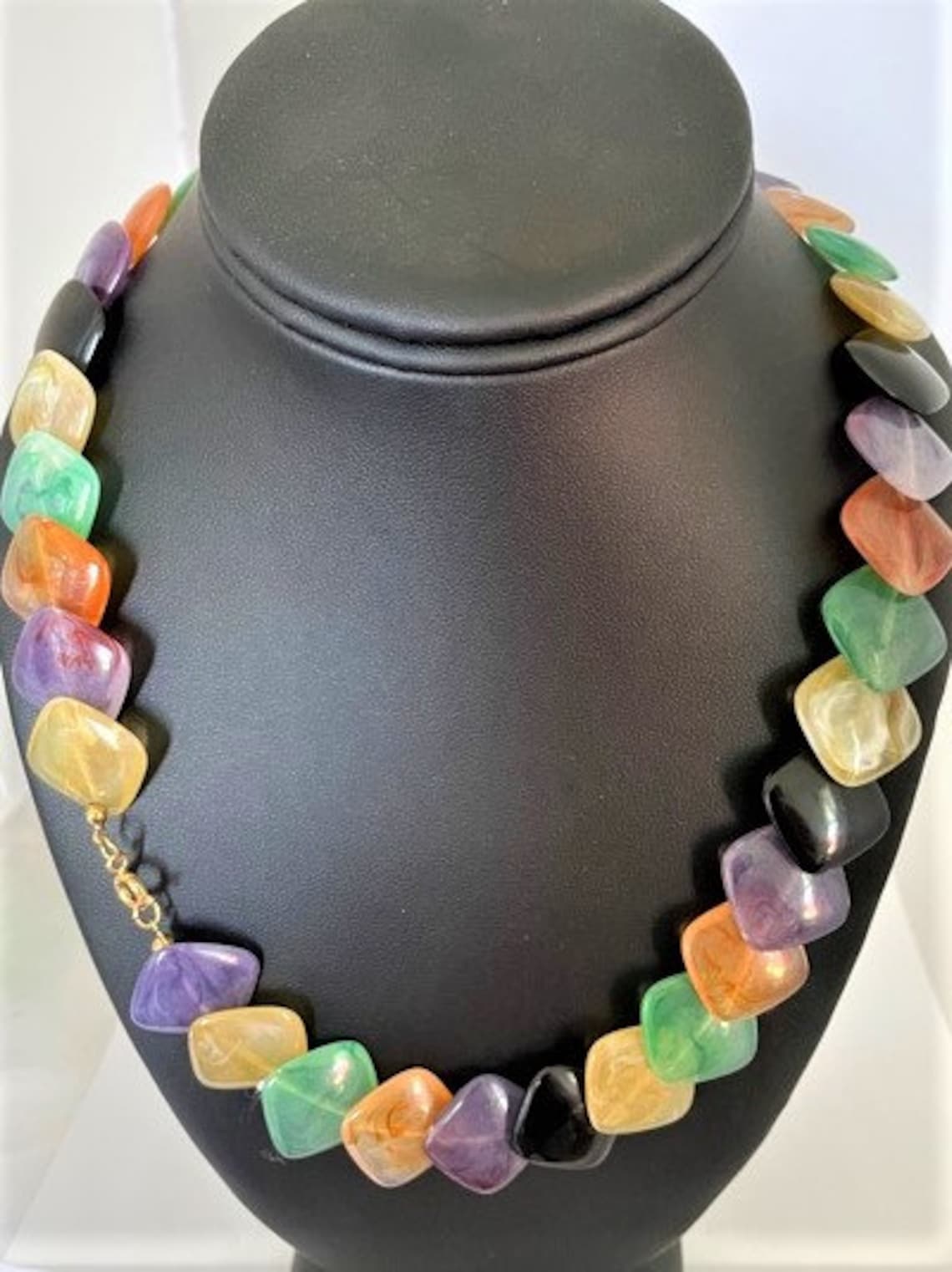 Multicolor Lucite Plastic Choker Necklace Diamond Shaped Etsy