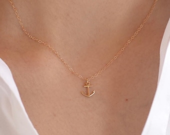 14K Solid Gold Tiny Anchor Necklace.