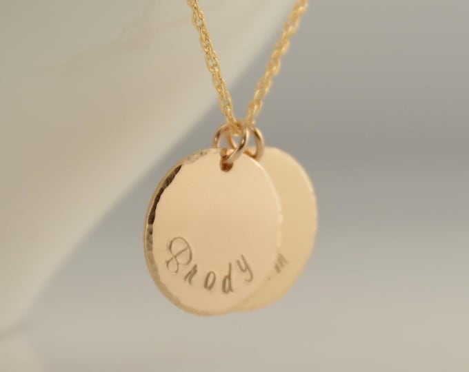 14K Solid Gold Personalized Name Necklace - Kids name necklace. Custom Name Necklace. Children Name Disc.